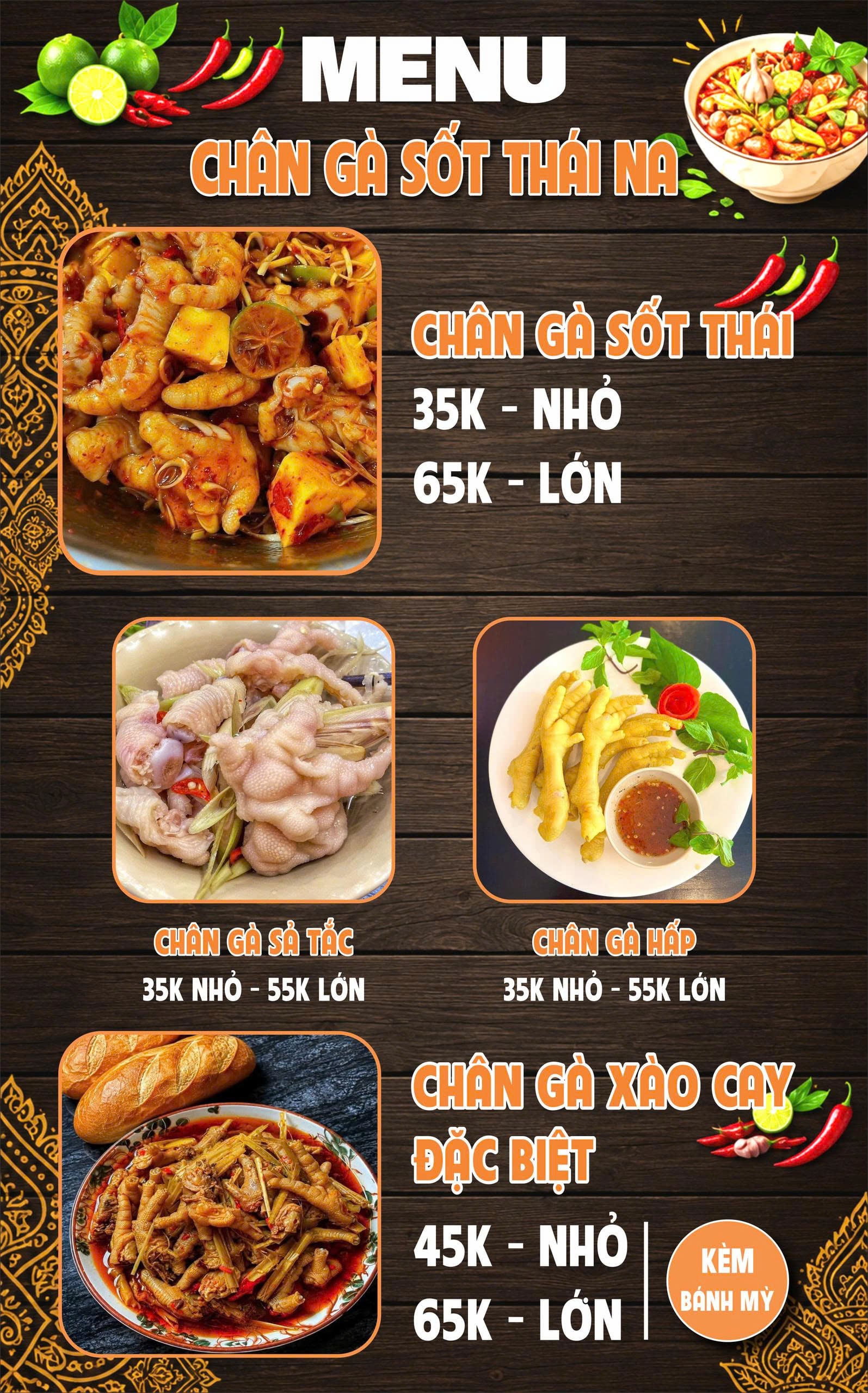 Menu Chân Gà Sốt Thái Tiệm Chè Na