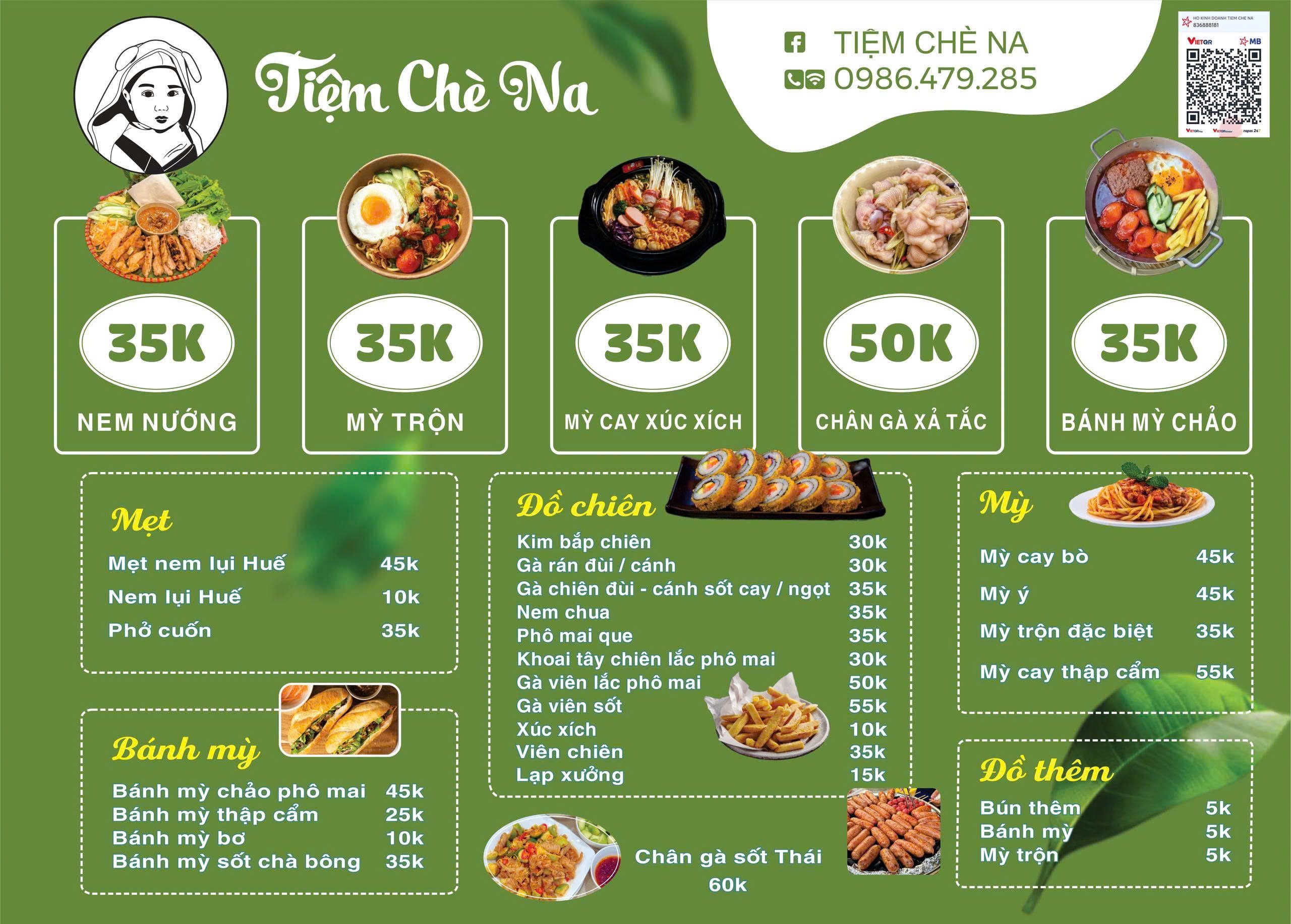 Menu Đồ Ăn Vặt Tiệm Chè Na